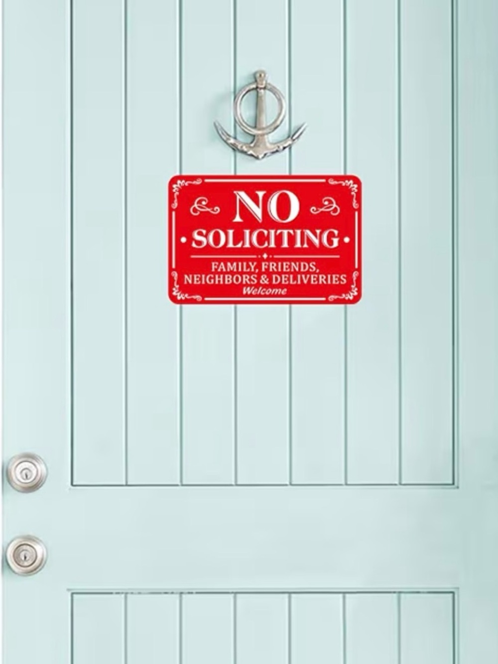 Pix* New! Red No Soliciting Sign Self-adhesive 6 x 4 inches Aluminum Metal Sign - Picture 2 of 8